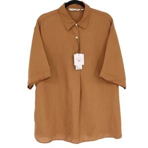 JW Anderson x Uniqlo Linen Blend Short Sleeve Pullover Shirt Size XL Brown